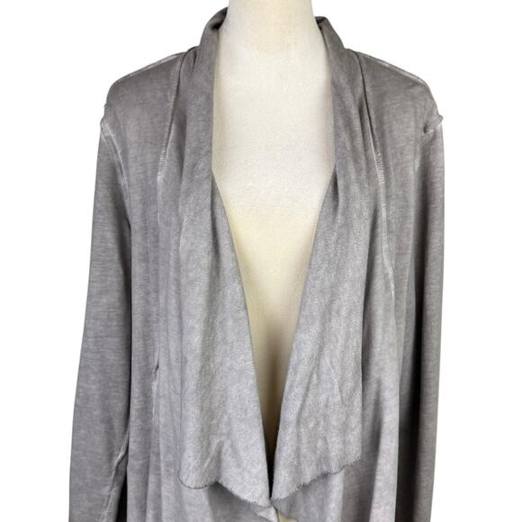 Vocal Taupe Vintage Wash Long Sleeve Draped Open Cardigan Layering Sweater - Picture 4 of 11